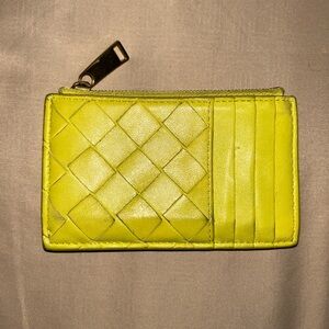 Bottega Veneta Intrecciato Leather Wallet/ Cardholder, Yellow Used Authentic